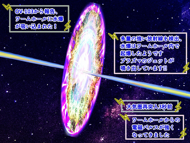 ワームホールからプラズマのジェットが噴き出した。